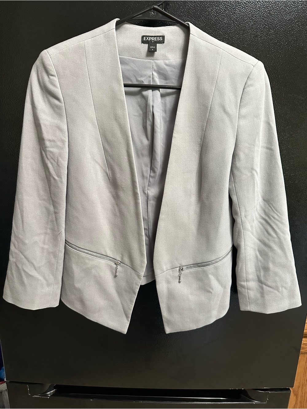 Express Light Gray Women's Tailored Zip-Pocket Blazer - Picture 2 of 6